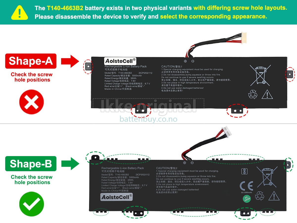 AolsteCell T140-4663B2 batteri